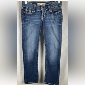 BKE Denim Stella Women’s 25 Low‎ Rise Med-Dark Wash Jeans Rhinestone Pockets